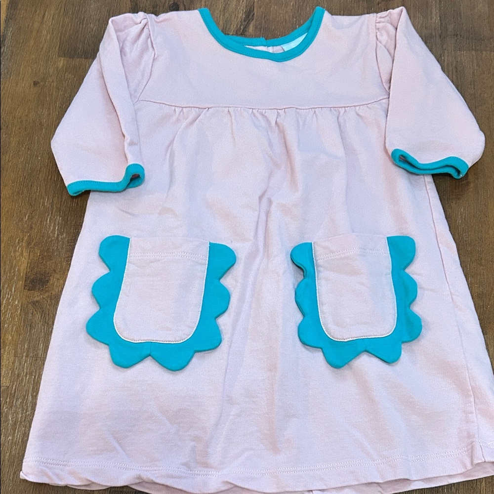 Bella Bliss Pink Dress with Teal Trim